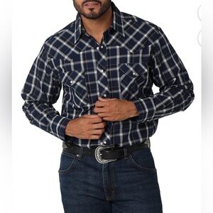 Wrangler Navy Plaid Western Shirt